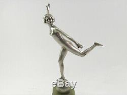 Ancien Art Déco Argenté Bronze Figurine Sculpture de un Chair Femme Danseuse