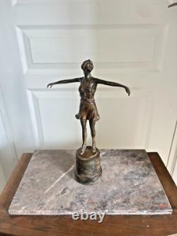 Ancien Sculpture Bronze Danseuse à l'Antique Art Déco Signé P CHENET France