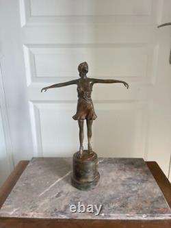 Ancien Sculpture Bronze Danseuse à l'Antique Art Déco Signé P CHENET France