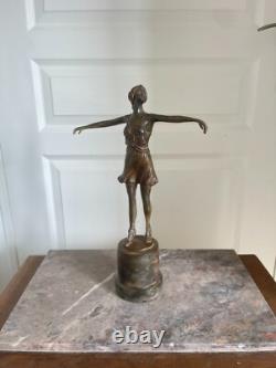 Ancien Sculpture Bronze Danseuse à l'Antique Art Déco Signé P CHENET France