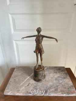 Ancien Sculpture Bronze Danseuse à l'Antique Art Déco Signé P CHENET France