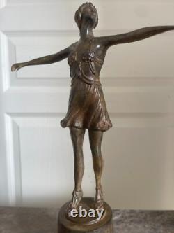 Ancien Sculpture Bronze Danseuse à l'Antique Art Déco Signé P CHENET France
