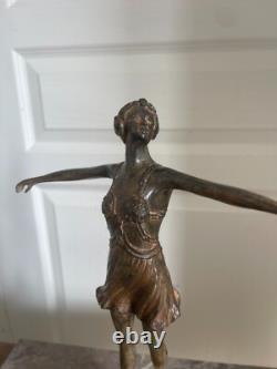 Ancien Sculpture Bronze Danseuse à l'Antique Art Déco Signé P CHENET France