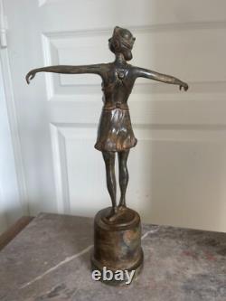 Ancien Sculpture Bronze Danseuse à l'Antique Art Déco Signé P CHENET France