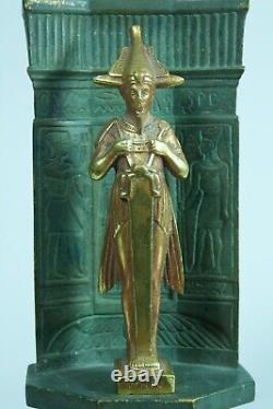 Ancienne sculpture Osiris Art Nouveau hiéroglyphe bronze Egypte signée Willy