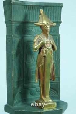 Ancienne sculpture Osiris Art Nouveau hiéroglyphe bronze Egypte signée Willy