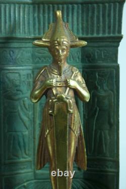 Ancienne sculpture Osiris Art Nouveau hiéroglyphe bronze Egypte signée Willy