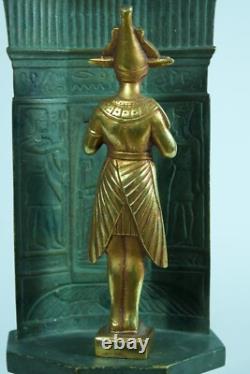 Ancienne sculpture Osiris Art Nouveau hiéroglyphe bronze Egypte signée Willy