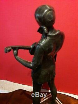 Ancienne sculpture art déco statue régule femme à la guitare no bronze