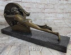 Anniversaire S Cadeau Bronze Sculpture Art Déco Chair Femelle Par Gennarelli
