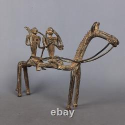 Antique Sculpture Bronze Cheval Avec Guerriers Art Tribal Afrique Premières'900