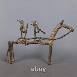 Antique Sculpture Bronze Cheval Avec Guerriers Art Tribal Afrique Premières'900