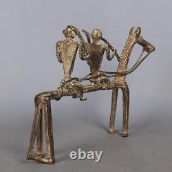 Antique Sculpture Bronze Cheval Avec Guerriers Art Tribal Afrique Premières'900