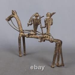 Antique Sculpture Bronze Cheval Avec Guerriers Art Tribal Afrique Premières'900