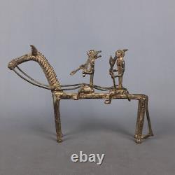 Antique Sculpture Bronze Cheval Avec Guerriers Art Tribal Afrique Premières'900