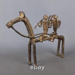 Antique Sculpture Bronze Cheval Avec Guerriers Art Tribal Afrique Premières'900