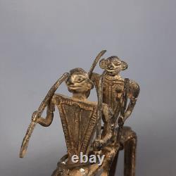 Antique Sculpture Bronze Cheval Avec Guerriers Art Tribal Afrique Premières'900