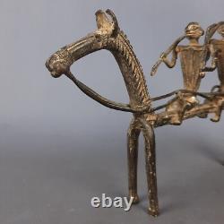Antique Sculpture Bronze Cheval Avec Guerriers Art Tribal Afrique Premières'900
