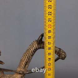 Antique Sculpture Bronze Cheval Avec Guerriers Art Tribal Afrique Premières'900