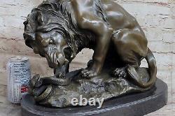 Antoine Bronze Lion Serpent Sculpture Le Serpent Important Statue Art