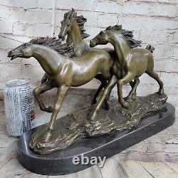 Arabe Pur-Sang Chevaux au Galop Racing Bronze Marbre Statue Sculpture Art