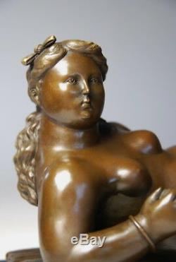 Art Contemporain-sculpture belle jeune femme alanguie bronze envoi gratuit