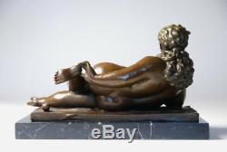 Art Contemporain-sculpture belle jeune femme alanguie bronze envoi gratuit