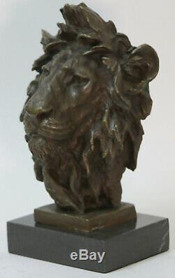 Art Déco Africain Lion Buste Faune Bronze Sculpture Statue Domestique Décoration