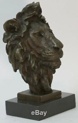 Art Déco Africain Lion Buste Faune Bronze Sculpture Statue Domestique Décoration