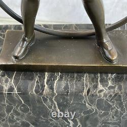 Art Déco Bébé École Fille à Jouer Bronze Sculpture Avec Faux OS Figurine Décor