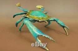 Art Déco Bleu Patine Crabe Homard 100% Bronze Massif Sculpture Figurine