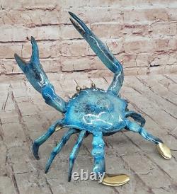 Art Déco Bleu Patine Crabe Homard 100% Solide Bronze Sculpture Figurine Affaire