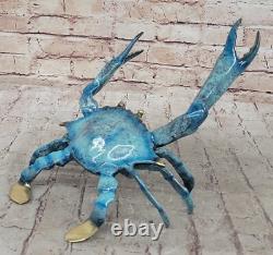 Art Déco Bleu Patine Crabe Homard 100% Solide Bronze Sculpture Figurine Affaire