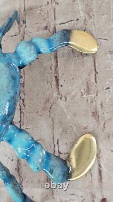 Art Déco Bleu Patine Crabe Homard 100% Solide Bronze Sculpture Figurine Affaire