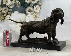 Art Déco Bronze Sculpture Statue Basset Bloodhound Chien Sleuth Figurine Large