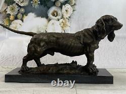 Art Déco Bronze Sculpture Statue Basset Bloodhound Chien Sleuth Figurine Large