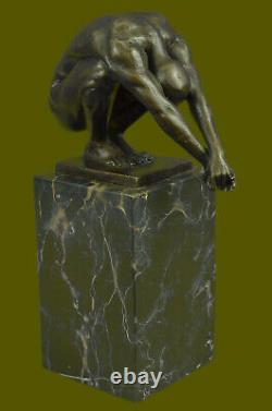 Art Déco Chair Mâle Plongeur Bronze Sculpture Marbre Base Figurine Décor Maison