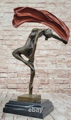 Art Déco Drapeau Danseuse Bronze Sculpture Marbre Statue Figurine Affaire