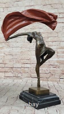 Art Déco Drapeau Danseuse Bronze Sculpture Marbre Statue Figurine Affaire