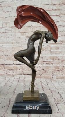 Art Déco Drapeau Danseuse Bronze Sculpture Marbre Statue Figurine Affaire