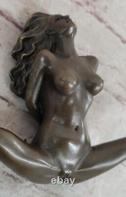 Art Déco Érotique Nu Fille Véritable Bronze Sculpture Fonte Figurine