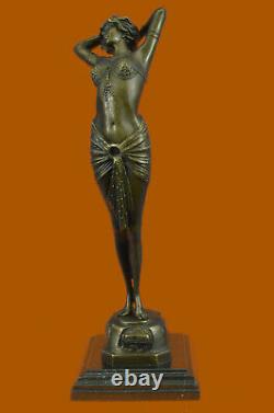 Art Déco Érotique Sexy Danseuse Par Leonard Bronze Sculpture Marbre Base Large