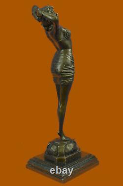 Art Déco Érotique Sexy Danseuse Par Leonard Bronze Sculpture Marbre Base Large