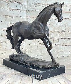 Art Déco Fait Signée M. LOPEZ Sauvage Arabe Cheval Bronze Sculpture Figurine