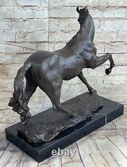 Art Déco Fait Signée M. LOPEZ Sauvage Arabe Cheval Bronze Sculpture Figurine