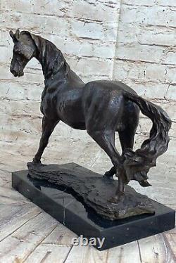 Art Déco Fait Signée M. LOPEZ Sauvage Arabe Cheval Bronze Sculpture Figurine