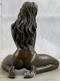 Art Déco Fait de Collection Érotique Nu Fille Bronze Sculpture Marbre Figurine