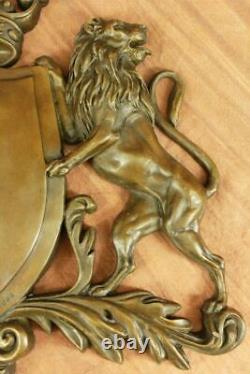 Art Déco Fonte Grand Lion Crest Famille Heirloom Bronze Sculpture Statue Gift