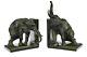 Art Déco Fonte Original Milo Deux Éléphant Faune Bronze Sculpture Serre-livres