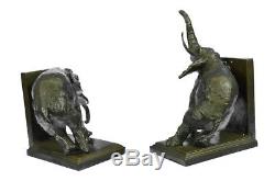 Art Déco Fonte Original Milo Deux Éléphant Faune Bronze Sculpture Serre-Livres